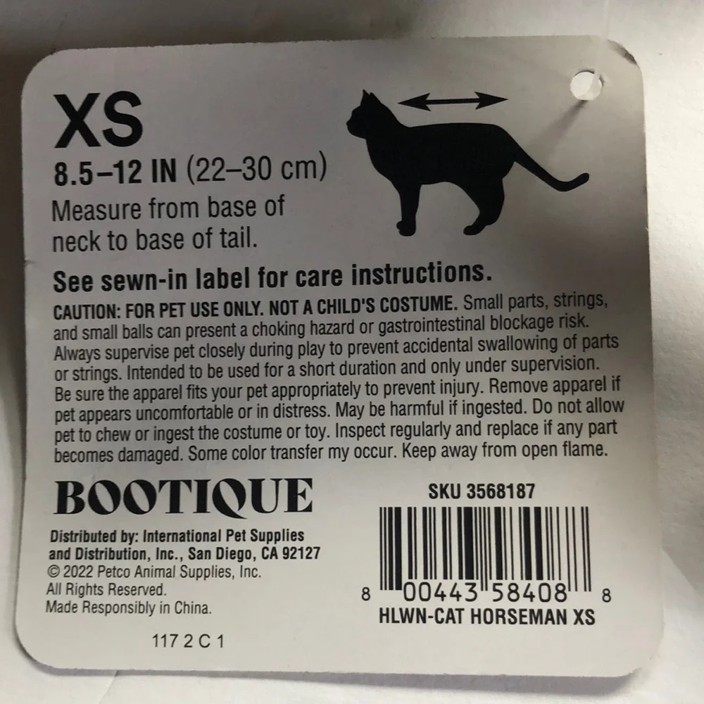 NWT Headless Horseman Cat Halloween Costume XS